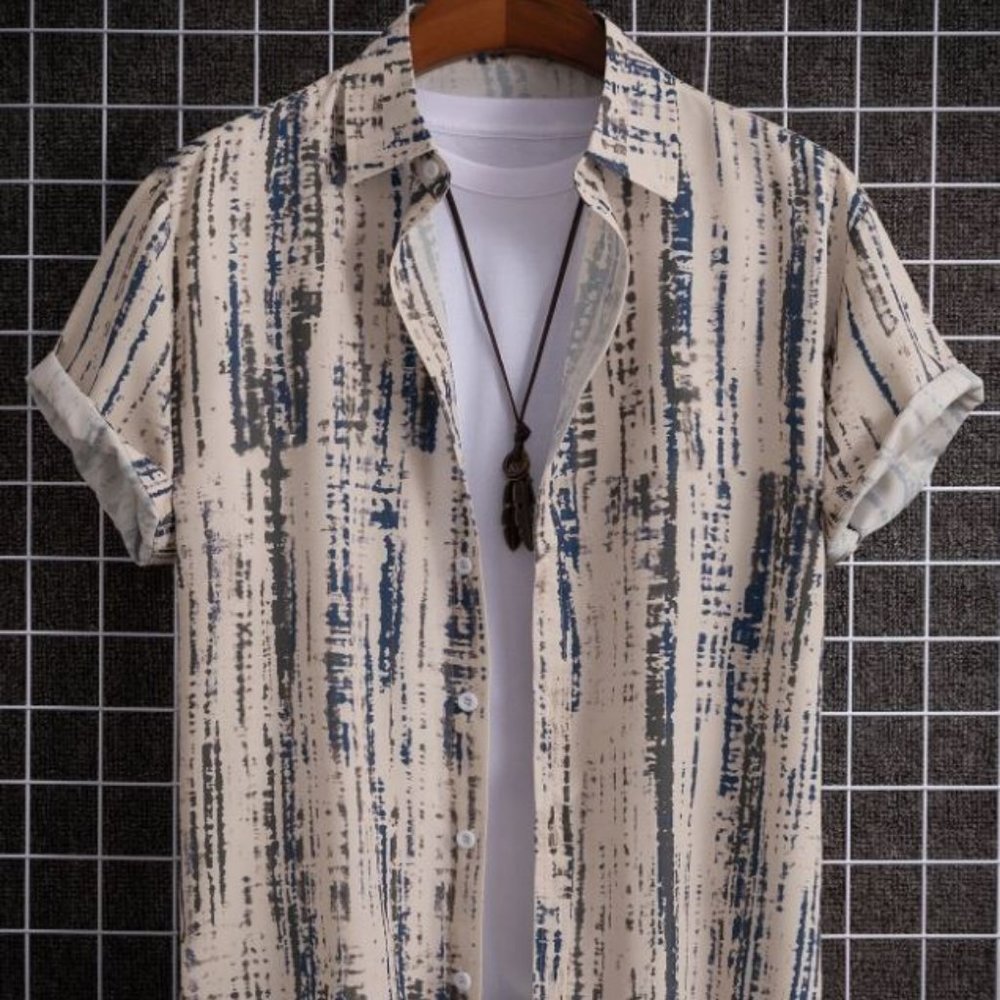 ROMWE Prep Men Graphic Button Front Shirt Without Tee